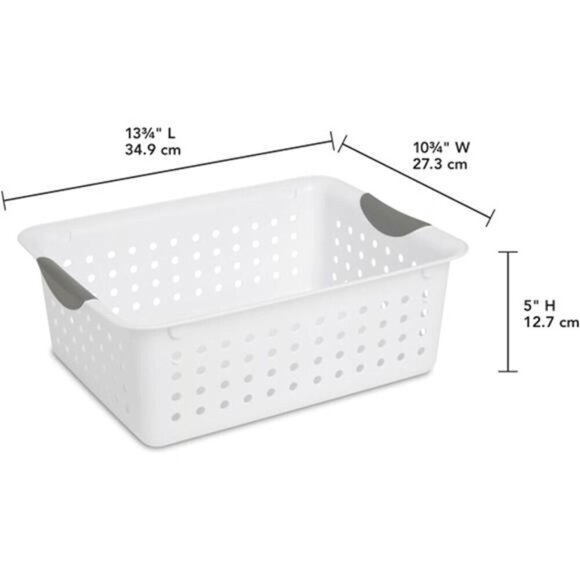 White Plastic Storage Bins Set of 6 Medium Closet Cabinet Countertop Organizer - Picture 3 of 7